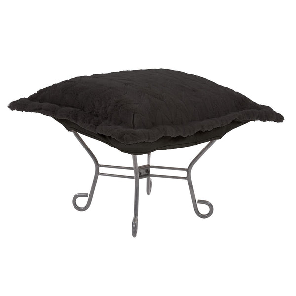 Howard Elliott Scroll Puff Ottoman - Luxurious Faux Fur Comfort, Removable Cushions For Easy Cleaning, Stylish Decor Black 100% Polyester 510-1090-howard-elliott