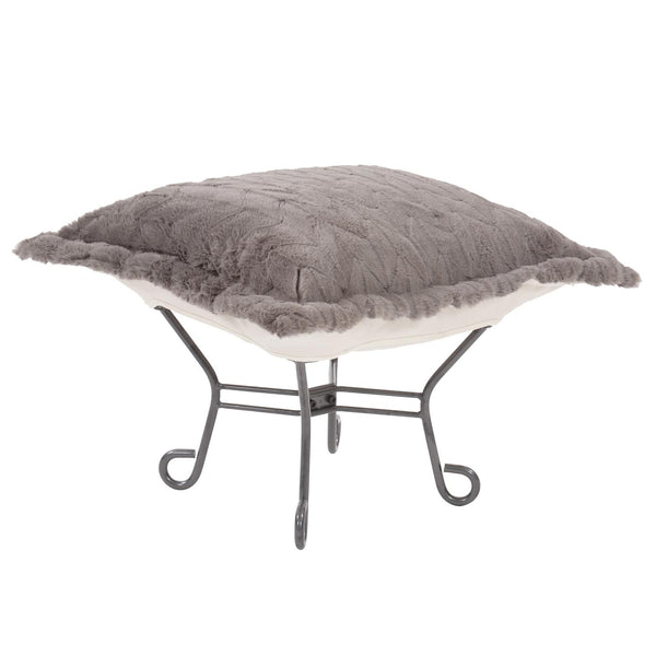 Howard Elliott Scroll Puff Ottoman - Luxurious Faux Fur Comfort, Removable Cushions For Easy Cleaning, Stylish Decor Gray 100% Polyester 510-1093-howard-elliott