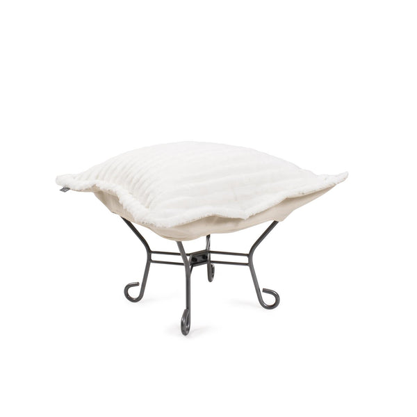 Howard Elliott Puff Ottoman - Luxurious Faux Fur Comfort With Unique Ribbed Design For Stylish Home Decor White 100% Polyester 510-1342-howard-elliott