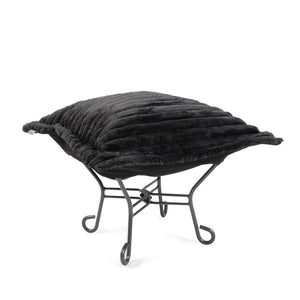 Howard Elliott Puff Ottoman - Luxurious Faux Fur Comfort With Unique Ribbed Design For Stylish Home Decor Black 100% Polyester 510-1343-howard-elliott