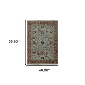HomeRoots 10' Stunning Blue and Green Oriental Power Loom Area Rug – Durable, Stain-Resistant, Timeless Style 3' x 5' 510000