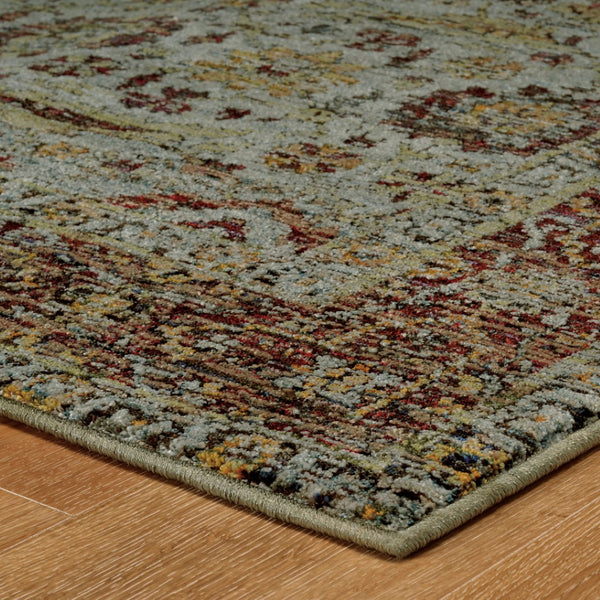 HomeRoots 10' Stunning Blue and Green Oriental Power Loom Area Rug – Durable, Stain-Resistant, Timeless Style 5' X 7' 510001