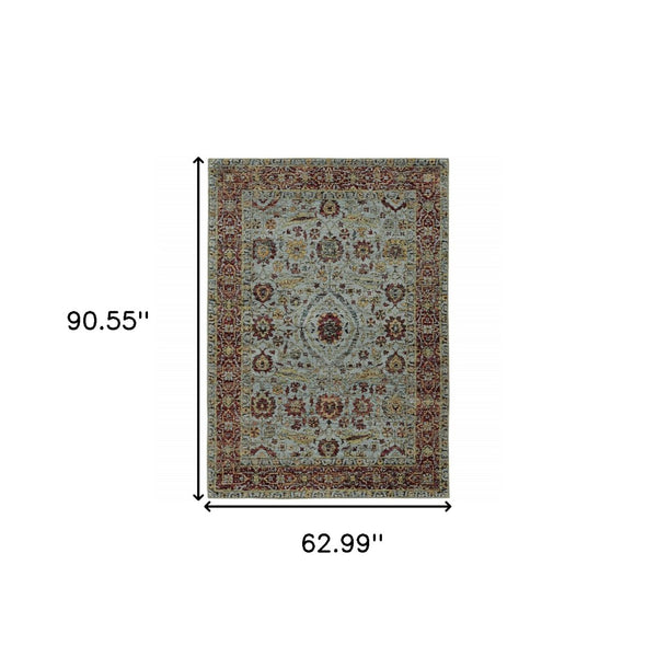 HomeRoots 10' Stunning Blue and Green Oriental Power Loom Area Rug – Durable, Stain-Resistant, Timeless Style 5' X 7' 510001