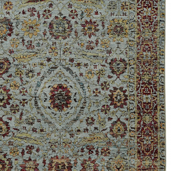 HomeRoots 10' Stunning Blue and Green Oriental Power Loom Area Rug – Durable, Stain-Resistant, Timeless Style 5' X 7' 510001