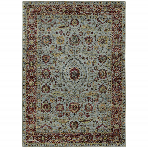 HomeRoots 10' Stunning Blue and Green Oriental Power Loom Area Rug – Durable, Stain-Resistant, Timeless Style 7' X 10' 510002