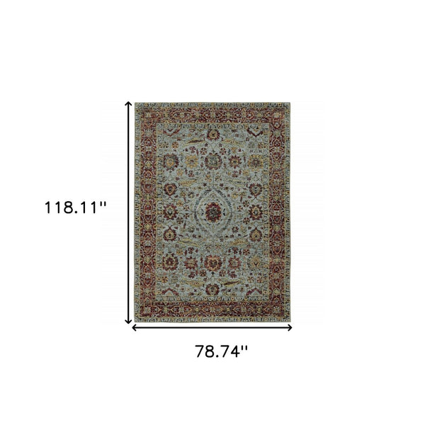HomeRoots 10' Stunning Blue and Green Oriental Power Loom Area Rug – Durable, Stain-Resistant, Timeless Style 7' X 10' 510002