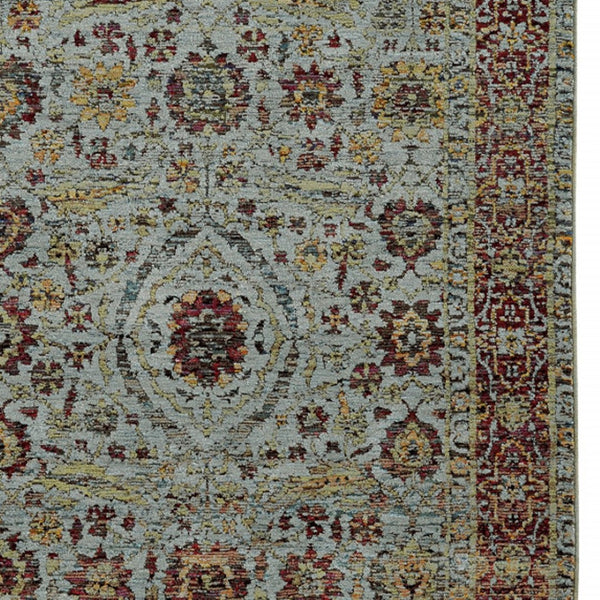 HomeRoots 10' Stunning Blue and Green Oriental Power Loom Area Rug – Durable, Stain-Resistant, Timeless Style 7' X 10' 510002