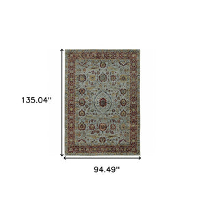 HomeRoots 10' Stunning Blue and Green Oriental Power Loom Area Rug – Durable, Stain-Resistant, Timeless Style 8' X 11' 510003