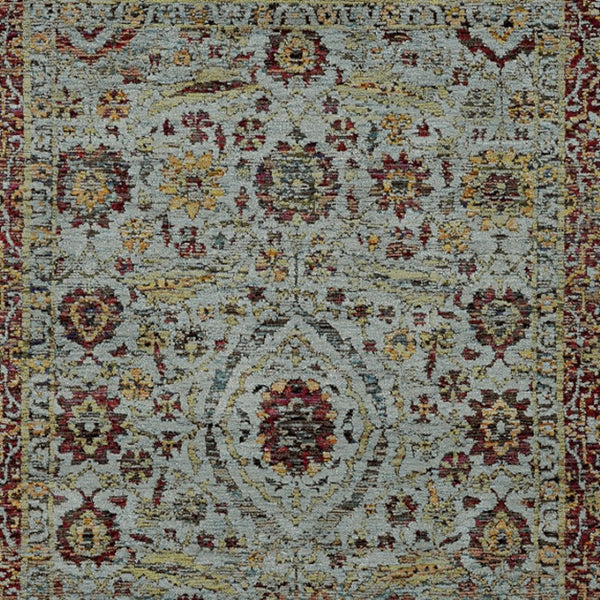 HomeRoots 10' Stunning Blue and Green Oriental Power Loom Area Rug – Durable, Stain-Resistant, Timeless Style 8' X 11' 510003