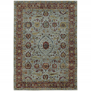 HomeRoots 10' Stunning Blue and Green Oriental Power Loom Area Rug – Durable, Stain-Resistant, Timeless Style 9' X 12' 510004