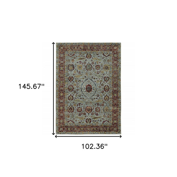 HomeRoots 10' Stunning Blue and Green Oriental Power Loom Area Rug – Durable, Stain-Resistant, Timeless Style 9' X 12' 510004