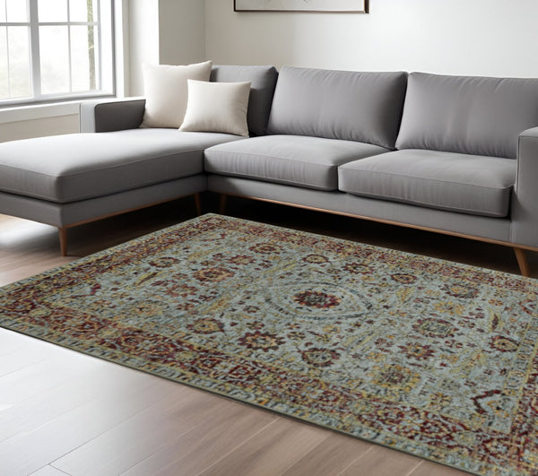 HomeRoots 10' Stunning Blue and Green Oriental Power Loom Area Rug – Durable, Stain-Resistant, Timeless Style 9' X 12' 510004