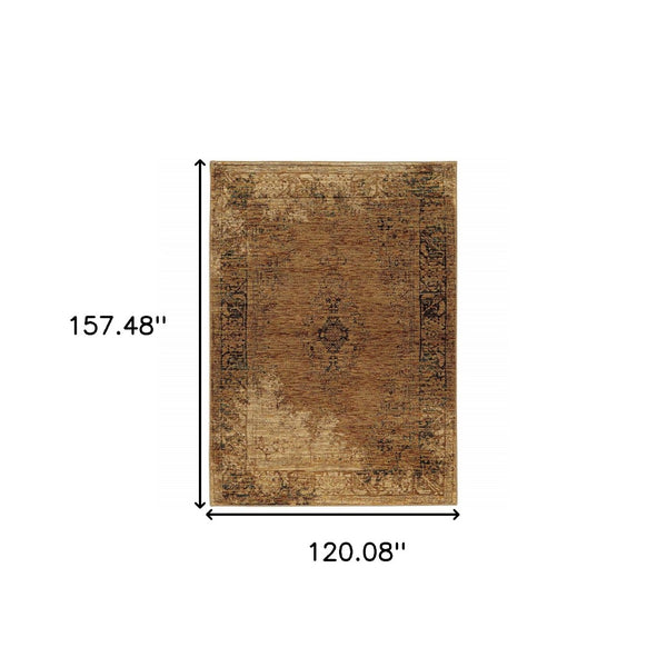 HomeRoots 10' Brown Oriental Power Loom Area Rug - Timeless Elegance, Durable Design for High-Traffic Spaces 10' X 13' 510005