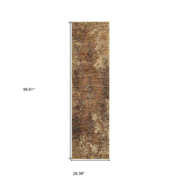 HomeRoots 10' Brown Oriental Power Loom Area Rug - Timeless Elegance, Durable Design for High-Traffic Spaces 2'3" x 8' 510007