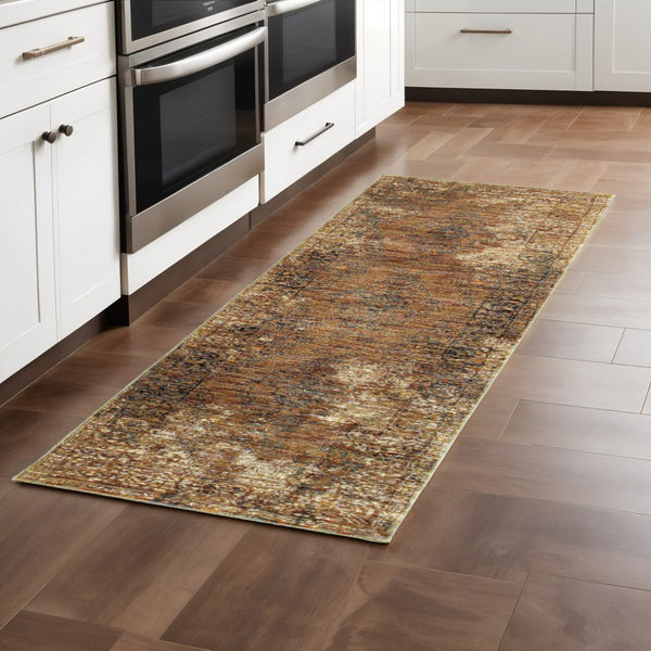 HomeRoots 10' Brown Oriental Power Loom Area Rug - Timeless Elegance, Durable Design for High-Traffic Spaces 2'3" x 8' 510007