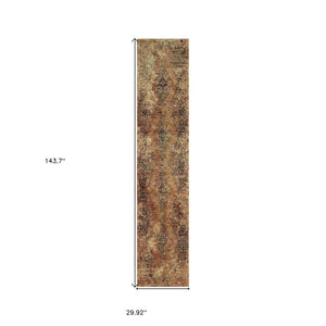HomeRoots 10' Brown Oriental Power Loom Area Rug - Timeless Elegance, Durable Design for High-Traffic Spaces 2'6" x 12' 510008