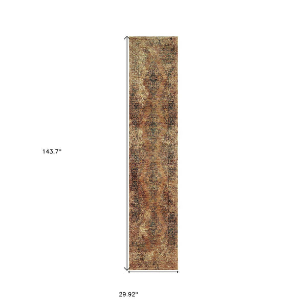 HomeRoots 10' Brown Oriental Power Loom Area Rug - Timeless Elegance, Durable Design for High-Traffic Spaces 2'6" x 12' 510008