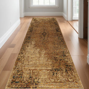 HomeRoots 10' Brown Oriental Power Loom Area Rug - Timeless Elegance, Durable Design for High-Traffic Spaces 2'6" x 12' 510008