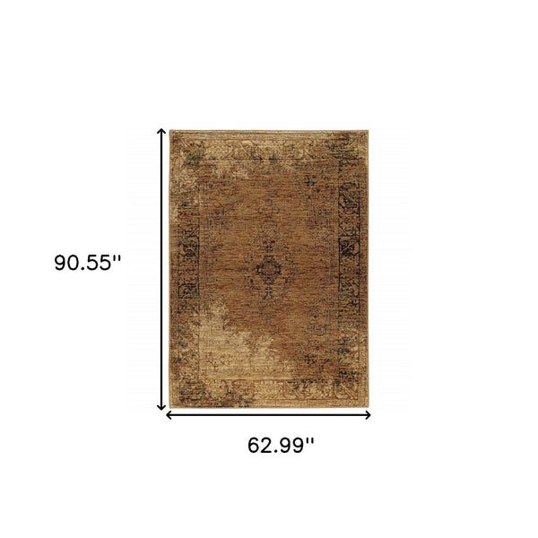 HomeRoots 10' Brown Oriental Power Loom Area Rug - Timeless Elegance, Durable Design for High-Traffic Spaces 5' X 7' 510010