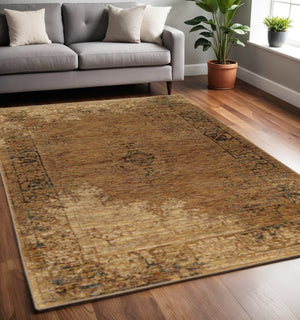 HomeRoots 10' Brown Oriental Power Loom Area Rug - Timeless Elegance, Durable Design for High-Traffic Spaces 5' X 7' 510010
