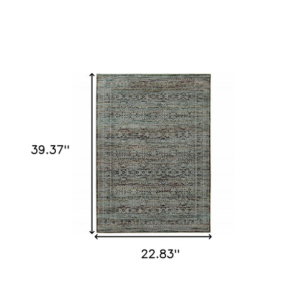 Homeroots 2' X 3' Blue Green Oriental Power Loom Area Rug  Polypropylene 510013