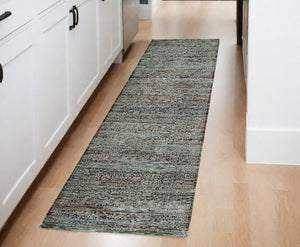 Homeroots 8' Runner Blue Green Oriental Power Loom Runner Rug  Other Material 510014