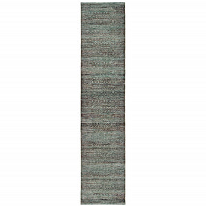 Homeroots 12' Runner Blue And Purple Oriental Power Loom Runner Rug  Other Material 510015