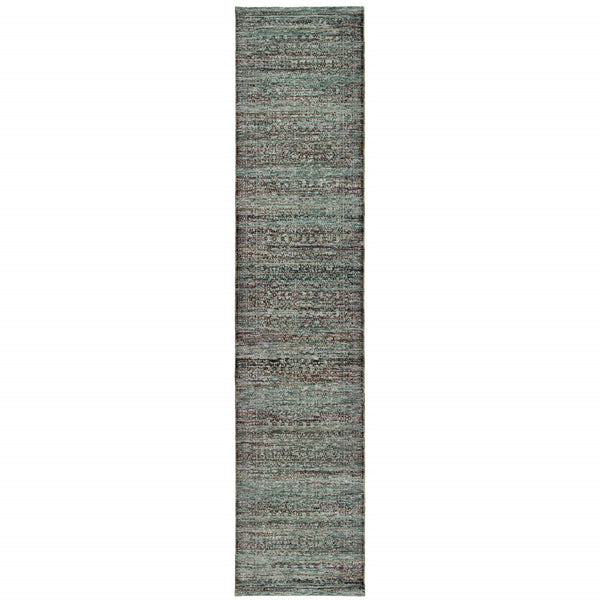 Homeroots 12' Runner Blue And Purple Oriental Power Loom Runner Rug  Other Material 510015