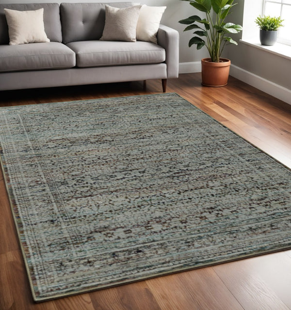 HomeRoots 10' Blue Green Oriental Power Loom Area Rug - Timeless Elegance, Durable Design for Every Home 5' X 7' 510017