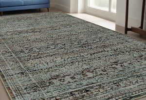 Homeroots 5' X 7' Blue Green Oriental Power Loom Area Rug  Other Material 510017