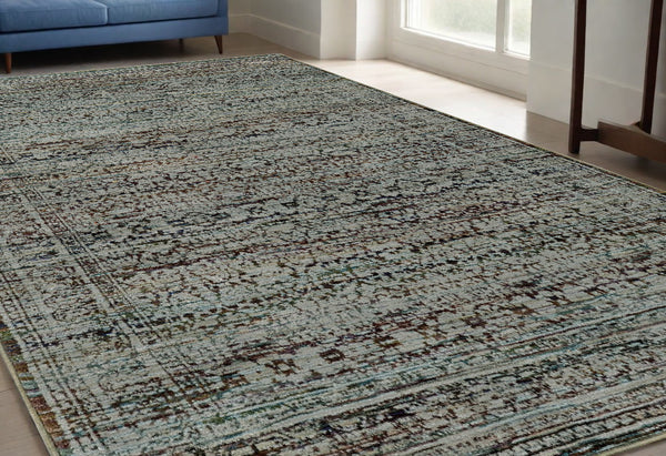 Homeroots 5' X 7' Blue Green Oriental Power Loom Area Rug  Other Material 510017