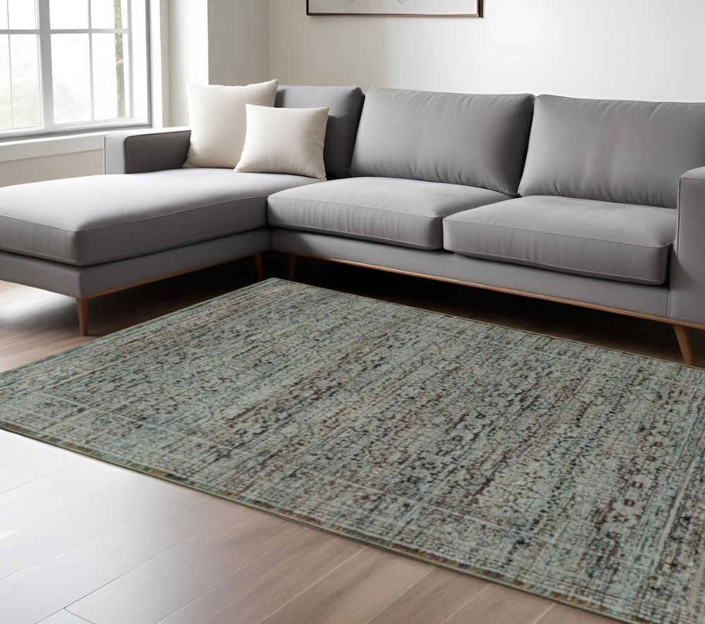 HomeRoots 10' Blue Green Oriental Power Loom Area Rug - Timeless Elegance, Durable Design for Every Home 7' X 10' 510018
