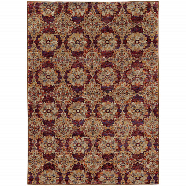 Homeroots 10' X 13' Red And Gold Oriental Power Loom Area Rug Red,Gold Other Material 510021