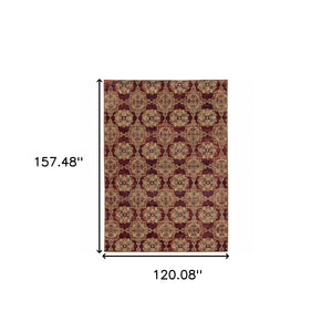 Homeroots 10' X 13' Red And Gold Oriental Power Loom Area Rug Red,Gold Other Material 510021