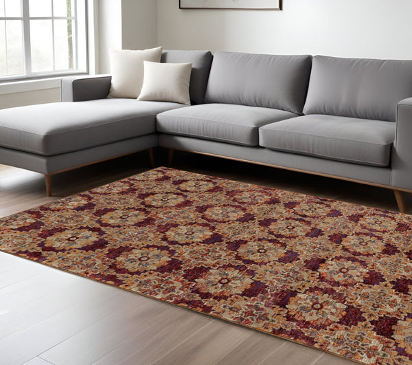 HomeRoots 10' Elegant Red and Gold Oriental Area Rug - Timeless Design, Durable, Stain Resistant for Homes 10' X 13' 510021