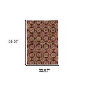 Homeroots 2' X 3' Oriental Power Loom Area Rug Red,Gold Polypropylene 510022