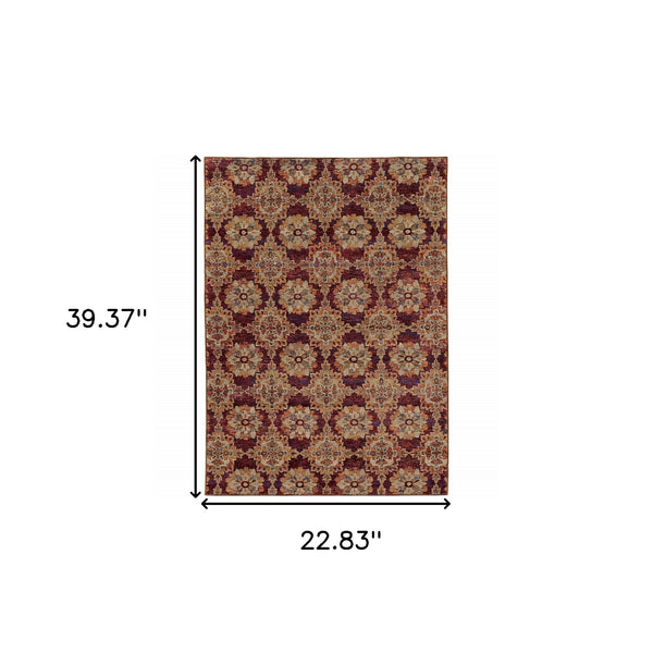 Homeroots 2' X 3' Oriental Power Loom Area Rug Red,Gold Polypropylene 510022