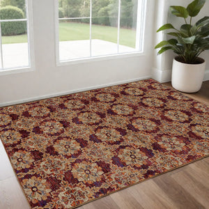 Homeroots 2' X 3' Oriental Power Loom Area Rug Red,Gold Polypropylene 510022
