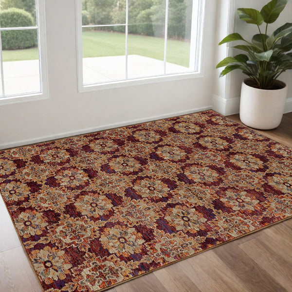 Homeroots 2' X 3' Oriental Power Loom Area Rug Red,Gold Polypropylene 510022