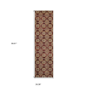 Homeroots 8' Runner Red And Gold Oriental Power Loom Runner Rug Red,Gold Other Material 510023