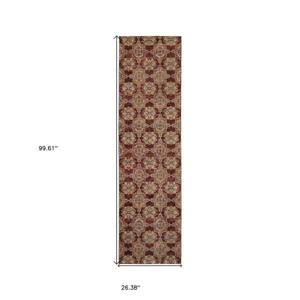 Homeroots 8' Runner Red And Gold Oriental Power Loom Runner Rug Red,Gold Other Material 510023