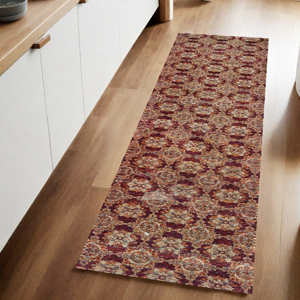 Homeroots 8' Runner Red And Gold Oriental Power Loom Runner Rug Red,Gold Other Material 510023