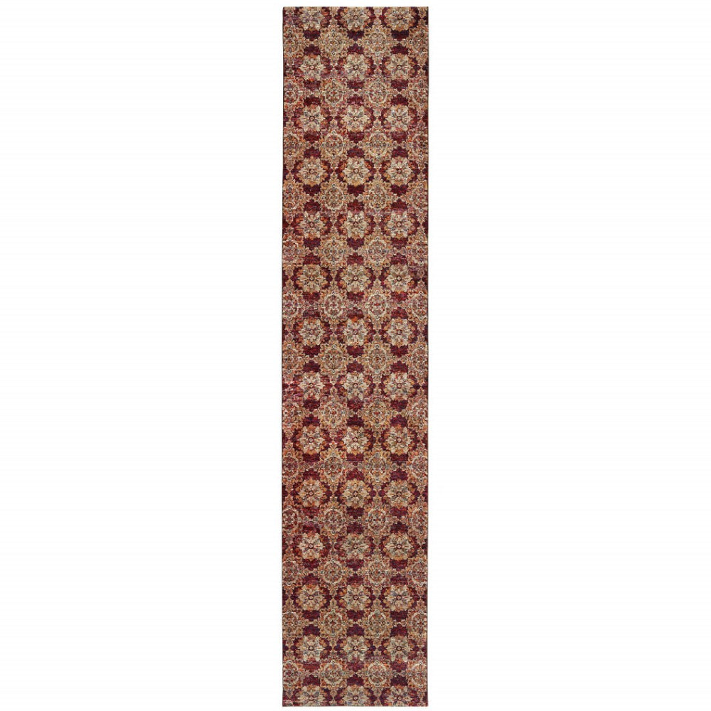HomeRoots 10' Elegant Red and Gold Oriental Area Rug - Timeless Design, Durable, Stain Resistant for Homes Red/ Gold 2'6" x 12' 510024