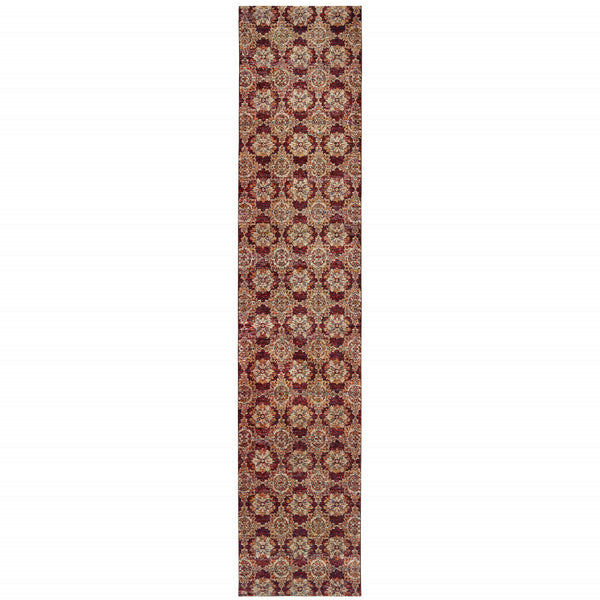 Homeroots 12' Runner Red And Gold Oriental Power Loom Runner Rug Red,Gold Other Material 510024