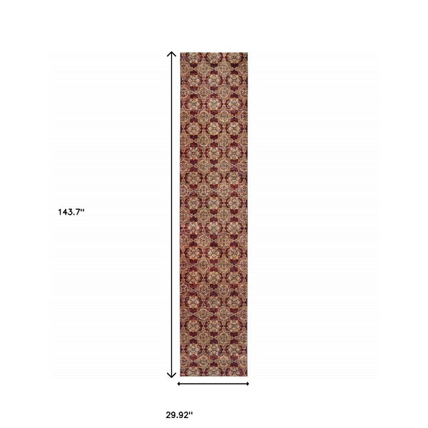 Homeroots 12' Runner Red And Gold Oriental Power Loom Runner Rug Red,Gold Other Material 510024