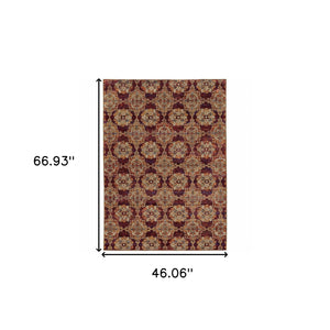 Homeroots 3' X 5' Red And Gold Oriental Power Loom Area Rug Red,Gold Other Material 510025