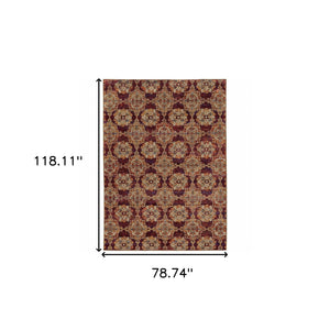Homeroots 7' X 10' Red And Gold Oriental Power Loom Area Rug Red,Gold Other Material 510027