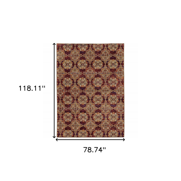 Homeroots 7' X 10' Red And Gold Oriental Power Loom Area Rug Red,Gold Other Material 510027