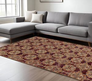 HomeRoots 10' Elegant Red and Gold Oriental Area Rug - Timeless Design, Durable, Stain Resistant for Homes 7' X 10' 510027
