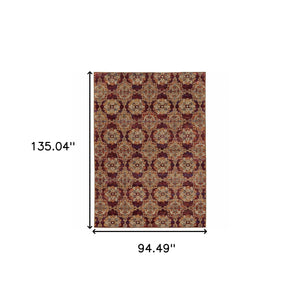 Homeroots 8' X 11' Red And Gold Oriental Power Loom Area Rug Red,Gold Other Material 510028